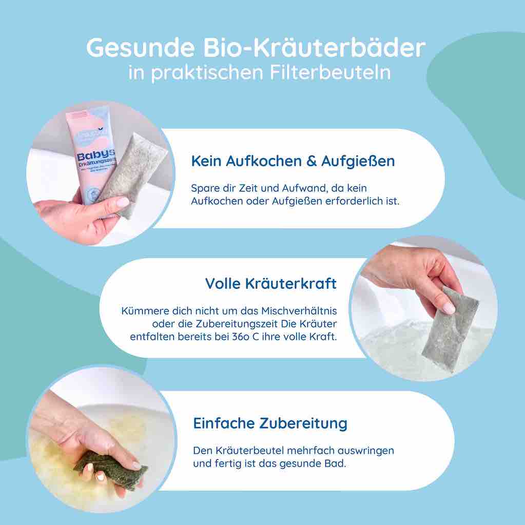 KRAUTBAD - 1 Kräuterbad Badezusatz für Babys und Kinder mit Bio-Kamille, Bio-Calendula (Ringelblumen) und Bio-Brennnessel