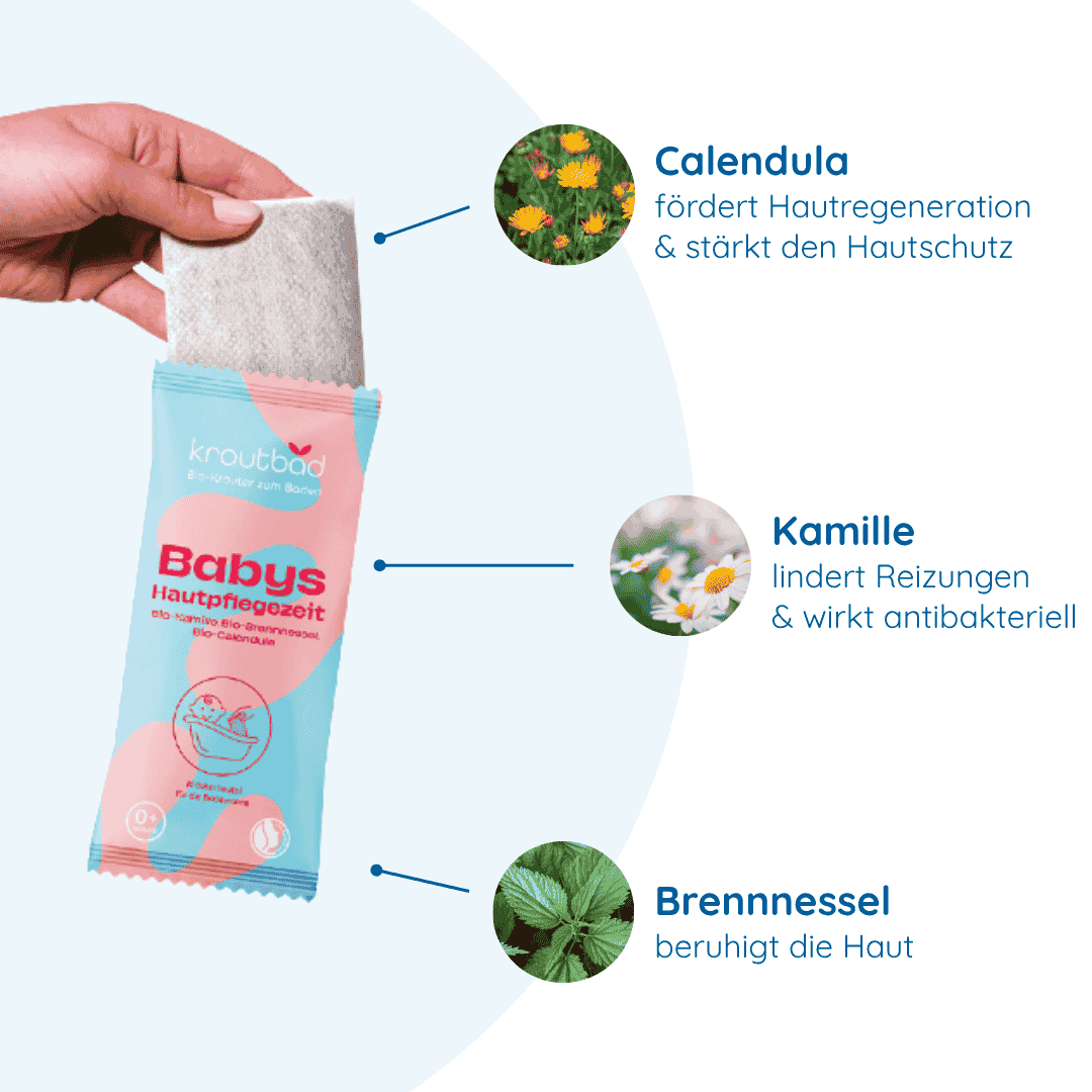 1 x Badezusatz für Babys und Kinder mit Bio-Kamille, Bio-Calendula und Bio-Brennnessel